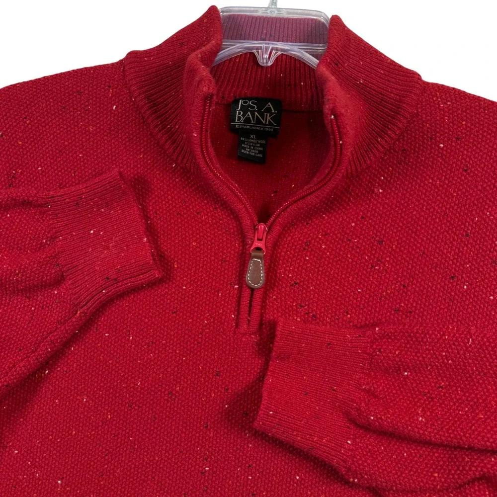 Jos. A. Bank Quarter Zip Sweater Mens XL Red Lambswool Blend Donegal Speckled